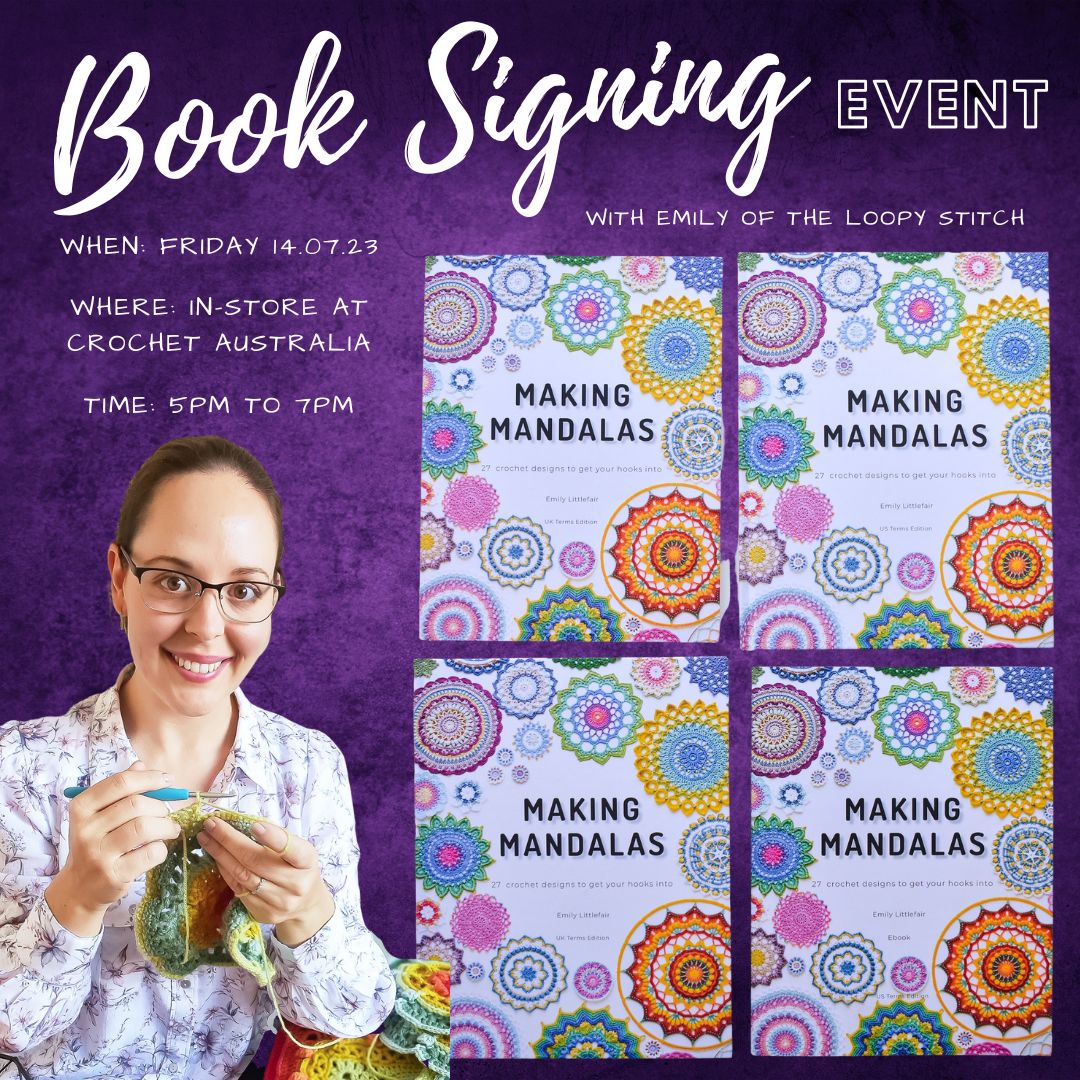 book signing crochet mandalas event